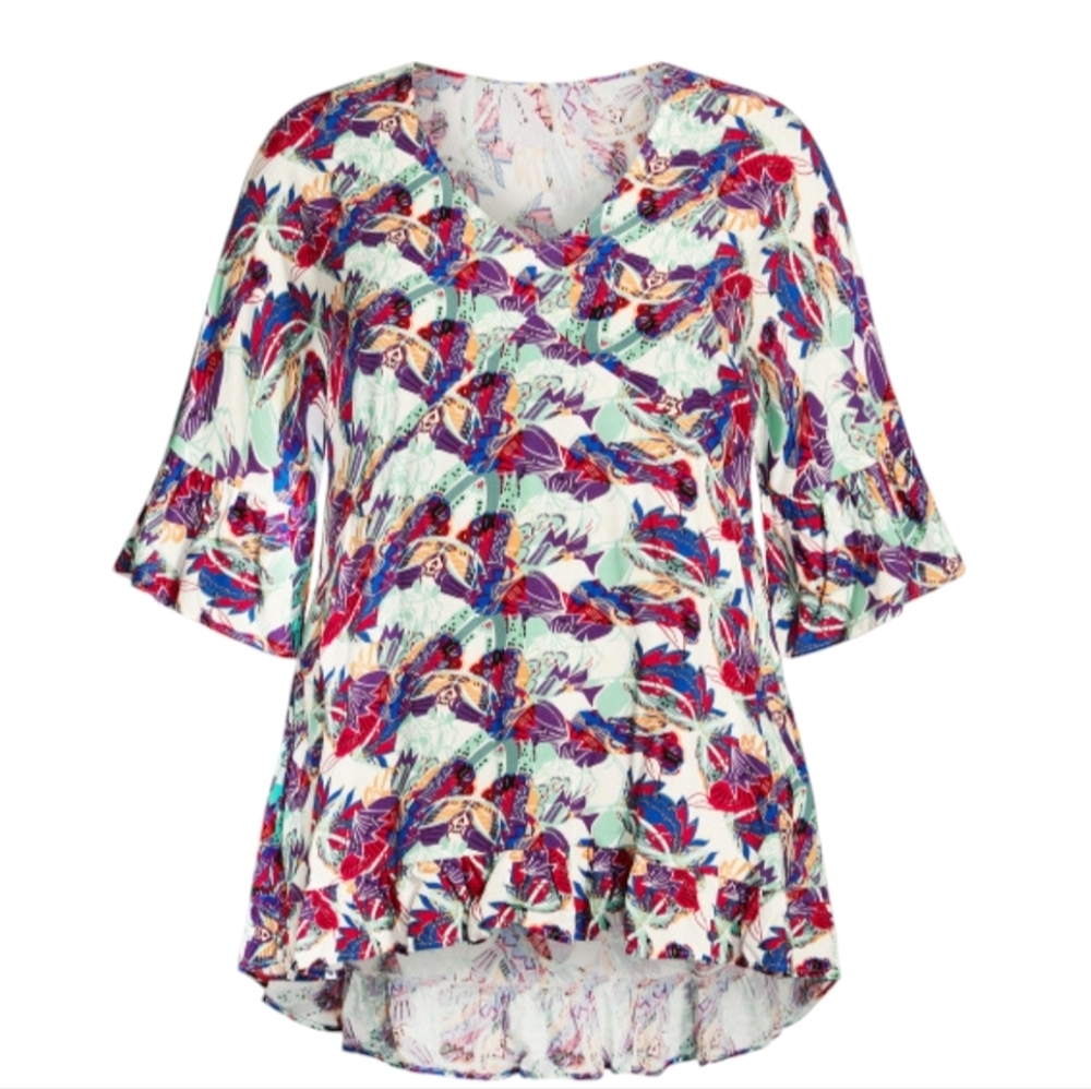Harper Tunic plus Size purple/Blue abstract Leaves Boho Summer Size 16 Avenue